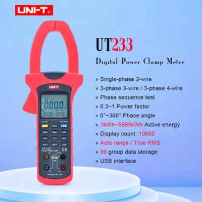 UNI-T UT233 Handheld Power Harmonics Clamp Meter Power Factor/Phase Angle test