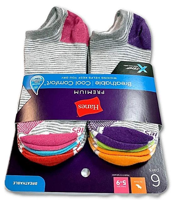Hanes Mujer No Show X-Temp Multicolor Transpirable Premium 6 Pares Calcetines Talla 5-9 Foto 4 de 4