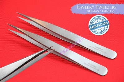 FINE SHARP TIP JEWELRY TWEEZER FORCEPS JEWELRY REPAIR TOOL GERMAN STAINLESS 2EA 