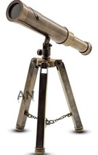 Nautical Vintage Antique Decorative Solid Brass Telescope w/ Wooden Gift Tripod