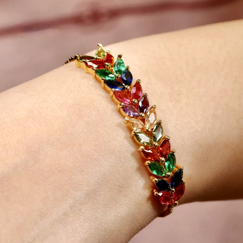 Brazalete Tenis Bolo Multicolor Chapado en Oro 18k Hecho con Piedras de Cristal Swarovski - Imagen 6 de 10