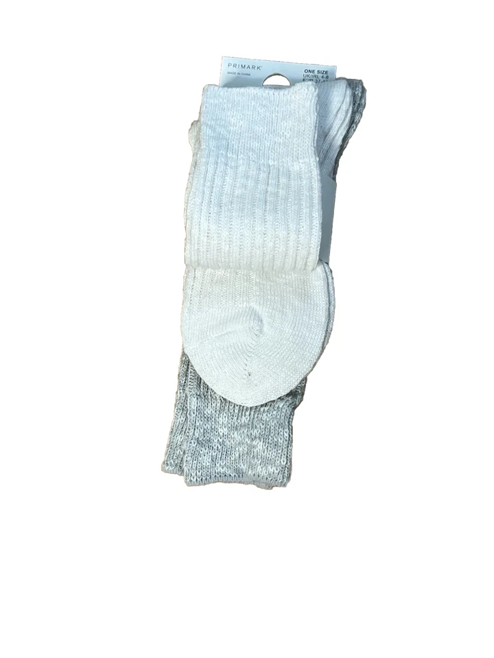 PRIMARK Women’s 2 Pairs Slouch Cozy Socks Cotton Rich Grey ONE Size USA 6-10 - Image 3 of 4