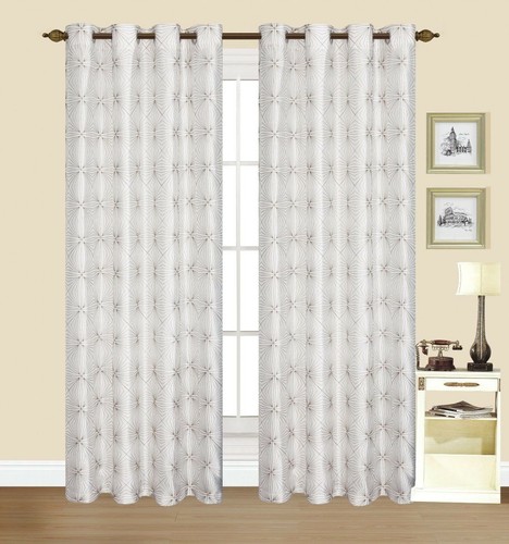 2 PC Dana Window Curtain Panel Faux Silk Grommet Star Shape Embroidery 55"x84" - Picture 7 of 13