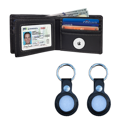 Slim Minimalist Wallet For Men With AirTag Holder - RFID Blocking Leather Card Holder, Front Pocket - View #4