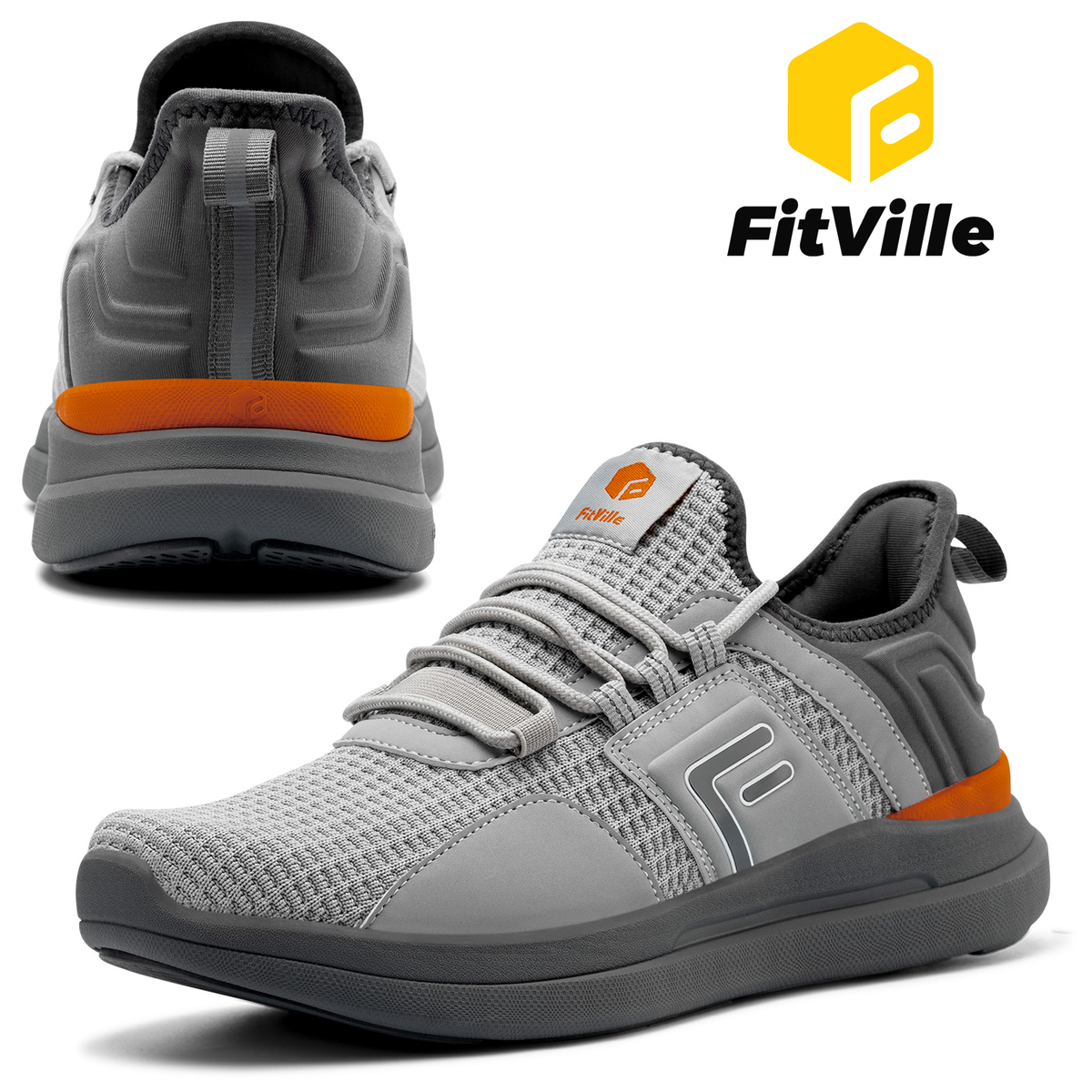 Fitville Men\'s Gray Athletic Running Walking Shoes FitVille Mens Trail Running Shoes Walking Sneakers Athletic  main image 2