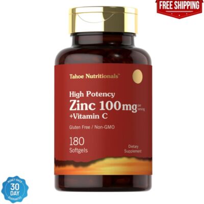 Zinc 100mg | with Vitamin C | 180 Softgels | Non-GMO | by Tahoe Nutritionals