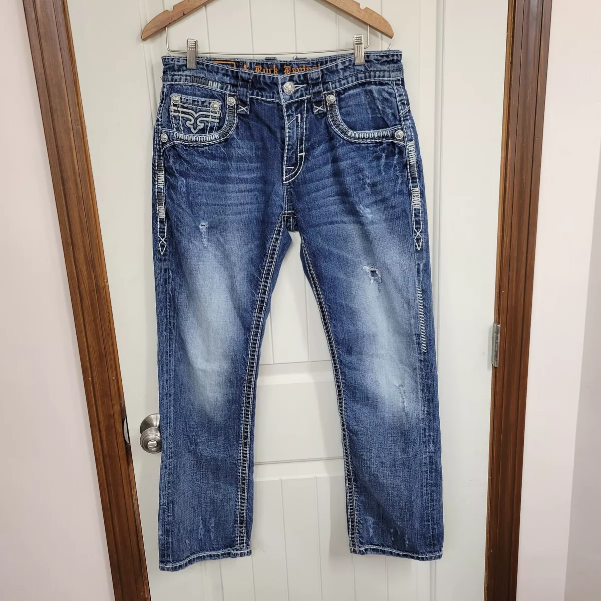 Rock Revival jeans mens 32 Joseph Straight Studs Studded Pockets Distressed