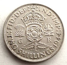 GREAT BRITAIN 1 FLORIN, Two Shillings 1944 Silver KM#855 LL12.2