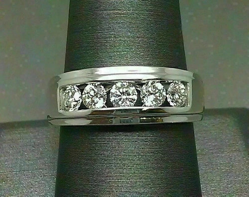 2Ct Round Cut Diamond Men's Five Stone Wedding Band Ring 14K White Gold Plated
