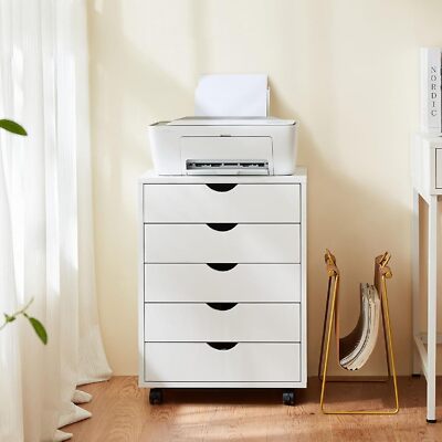 White 5 Drawer Dresser Chest Mobile Storage Cabinet Display Organizer with  Wheel | eBay