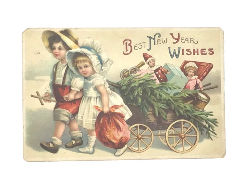 Vintage 1910 Best New Years Eve Postcard Children Toys