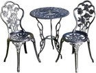 Grey Bistro Set Outdoor Patio Garden Furniture Table and 2 Chairs Metal Frame