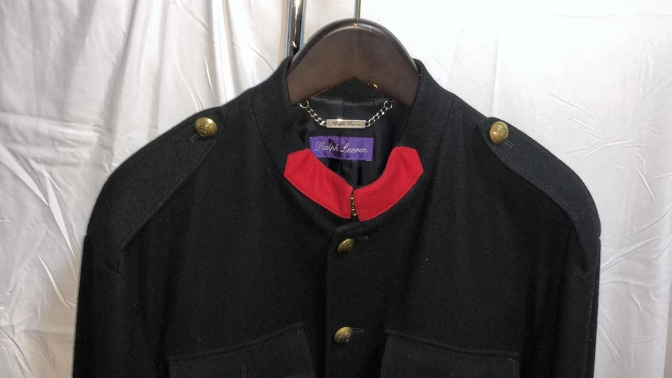 XXL🔥 RALPH LAUREN 紫色男式黑色羊毛金色纽扣军官军用夹克 — 第 3/4 张图片