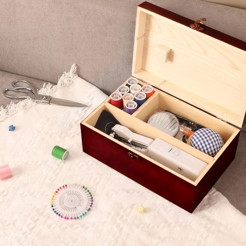 Compact Handheld Sewing Machine with Elegant Wooden Tote and Accessories - Picture 9 of 9