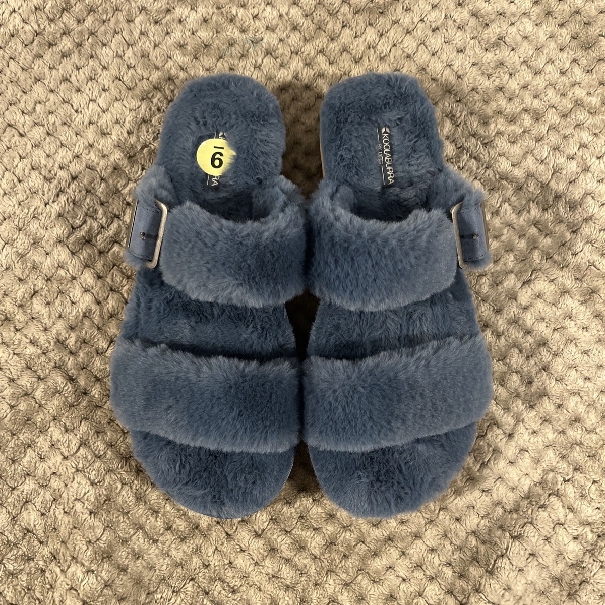 UGG Blue and Beige Double-Strap Sandals ugg high heel sandals navy blue with logos such an... | Depop main image 3