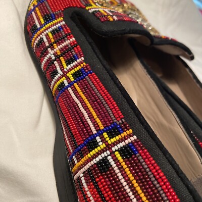 DONALD J PLINER Size 7M Multi-Color Beaded Skull Royal Crest  display picture 1