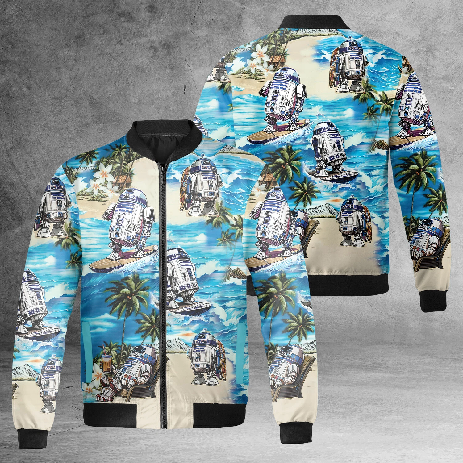 Star Wars Movie R2D2 Robot Surfing Summer Beach Star Wars Love Jacket