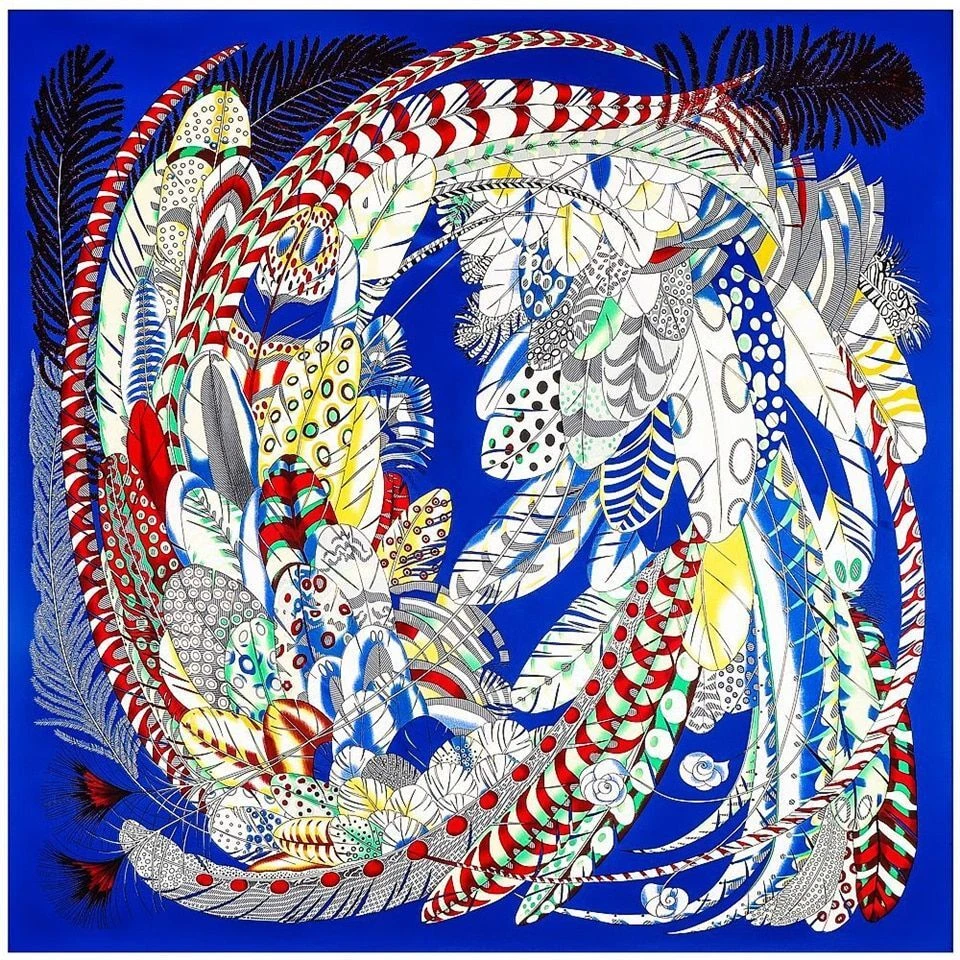 Juego de 1 pieza de bufandas cuadradas de seda con estampado de plumas chal pañuelo accesorios para mujer Foto 4 de 4