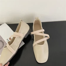 Womens Cross Strap Slip on Casual Ballet Flats Shoes Square Toe Mary Jane Pumps