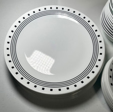 SET/10 Corelle City Block/City Line Black & White DINNER Plates 10.25 in, USA