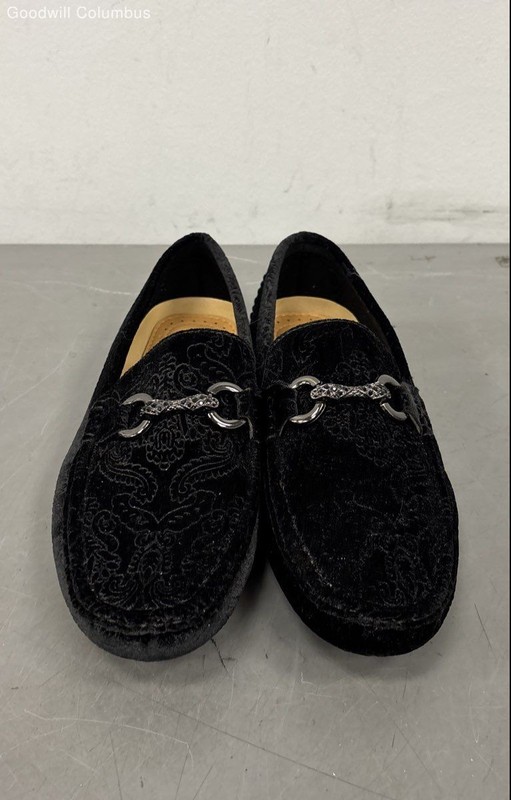 Royal Shoes MOC-107 Black Paisley Velvet Crystal Bit Loafers Men's Size 8.5