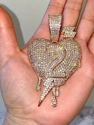 4 kt Laborgefertigter Diamant Herz Cluster Anhänger 14 K Roségold plattiert kostenlose Kette - Bild 1 von 3
