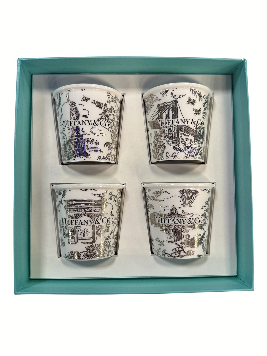 TIFFANY & CO. TOILE LANDMARK ESPRESSO CUPS IN SILVER SET OF 4 - IN