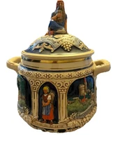German Covered Punch bowl Covered Tureen  Rhine Scenes w/Figural Lid Handle