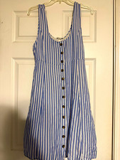 American Eagle Blue/White Striped Sundress Button-Front Scoop Neck Size L