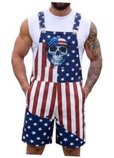 Men American Flag Denim Bib Overalls Shorts 4Th of July Outfits Small Flag 05