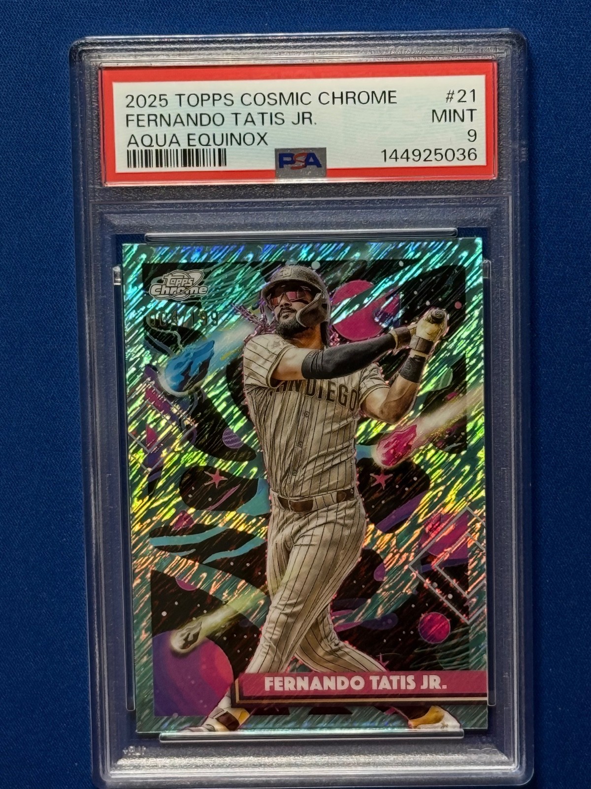 2025 Topps Cosmic Fernando Tatis #21 Aqua Equinox 004/199 PSA 9 view 1