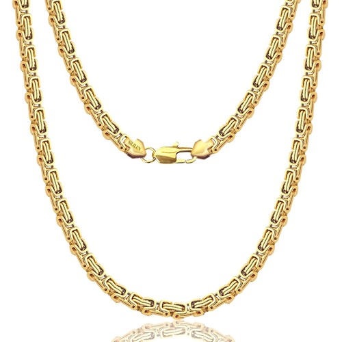 Byzantine Chain Necklace Stainless Steel 14K Gold 5mm Wide Punk Jewelry Hip H...