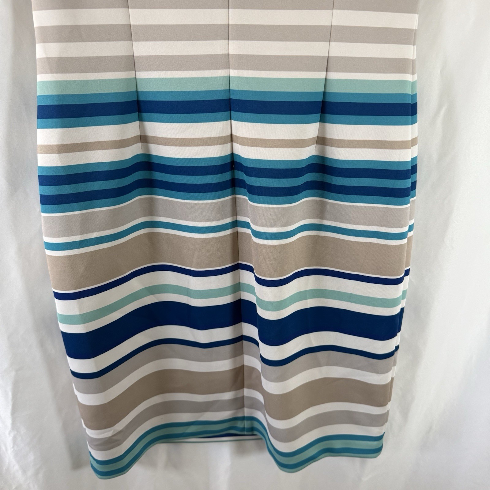 Calvin Klein Dress Women's 14 Blue Grey Striped Sleeveless Round Neck Zip Back thumbnail 9