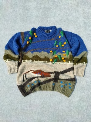 Vintage Libby Peacock Pullover - Schurwolle - Landschaft 3D Rare Find