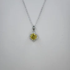 Yellow CZ and White CZ Halo Pendant/Chain, Sterling Silver