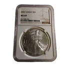 2007 $1 American Silver Eagle, 1oz .999, Slab, NGC MS69, Small Crack On Case