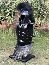 Medieval Muscle Cuirass Armor with Troy Helmet | Wearable Steel Costume Black