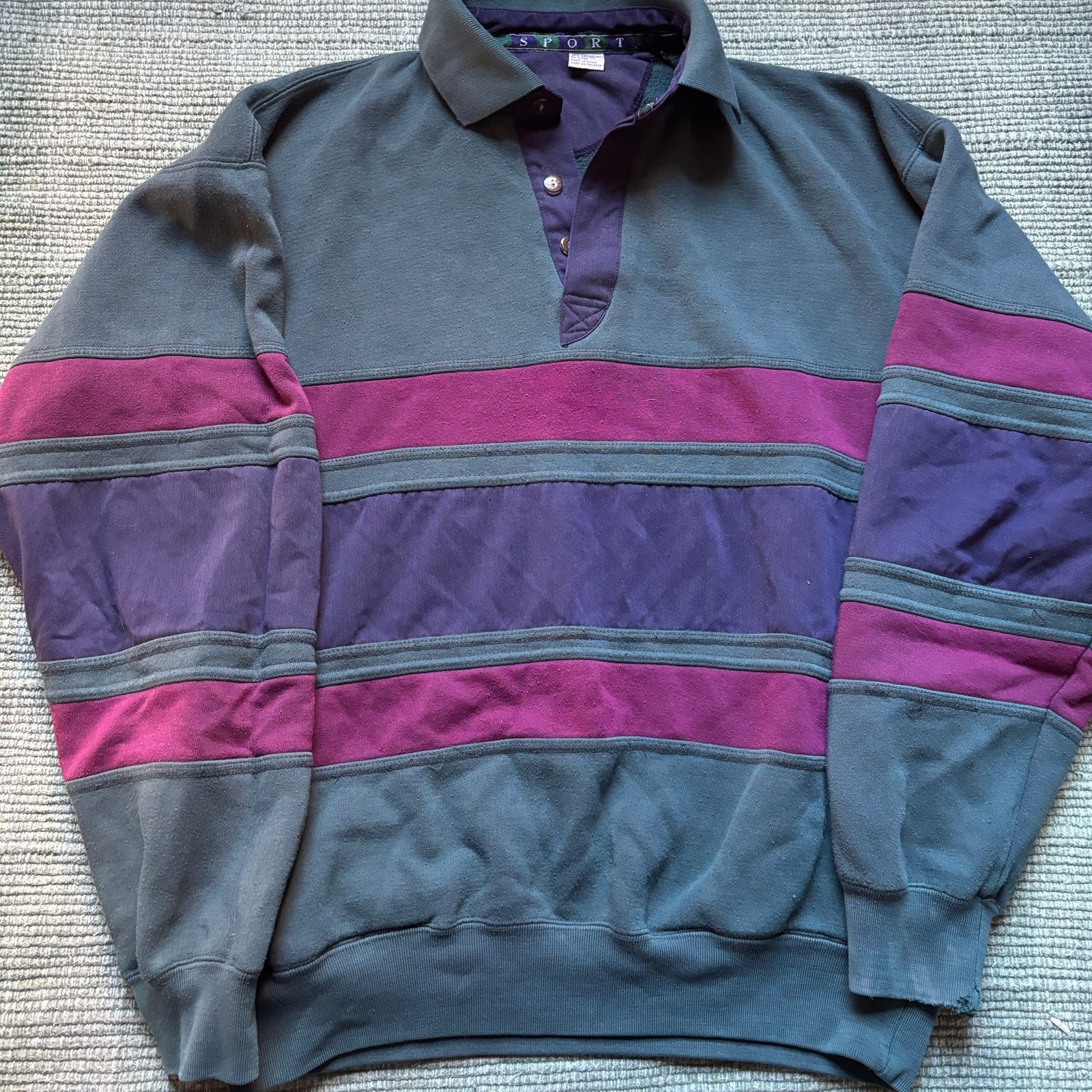 Vintage basic three tone striped collared sweatsh… - image 1