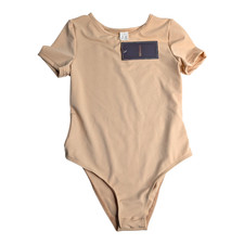 Girls Basic Beige Nude Colored Leotard with Short Sleeves Size 8 Youth New