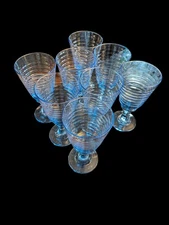 8 VTG Libbey Stemmed Glasses Sirrus Blue Ribbed Goblet "H" Makers 