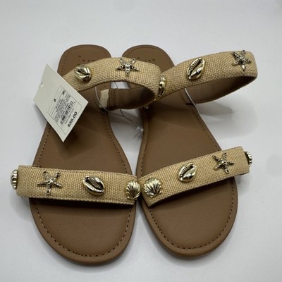A New Day Women's Beige Slide Sandals Shell Starfish Accents Slip On Size 8