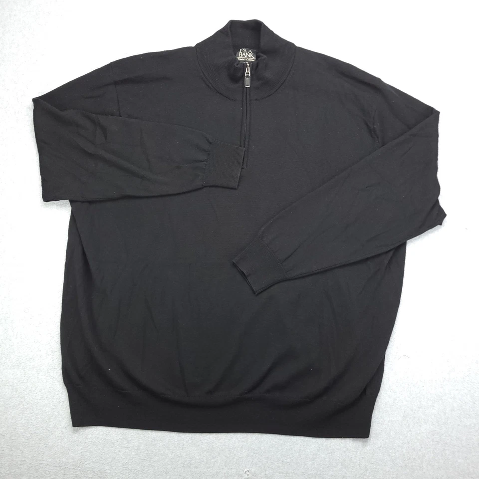 Jos A Bank Traveler Collection Men's 3XB Black 100% Merino Wool 1/4 Zip Sweater - Image 2 of 4