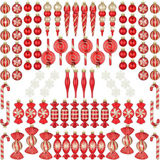 120 Pcs Red and Gold Christmas Tree Ornaments Christmas Ball Snowflake Hanging C