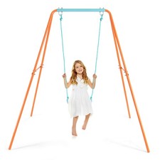 Outdoor Kids Swing Set Heavy Duty Metal A-Frame w/Ground Stakes Orange