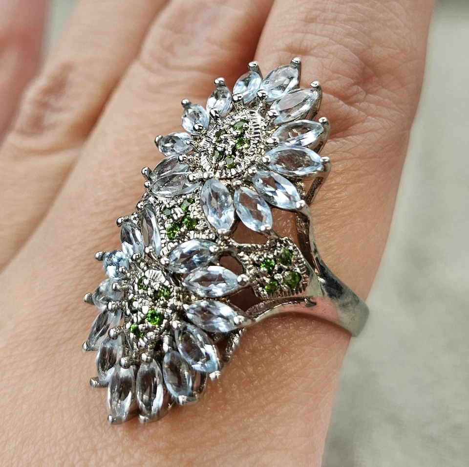 Aquamarine And Chrome Diopside Sterling Silver Ring Size 8 - Image 4 of 4