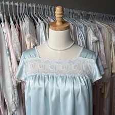 vintage oscar de la renta aqua blue satin nightgown lace panel