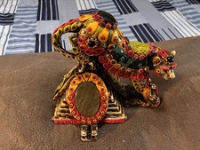Escultura de pirámide de jaguar hecha a mano colorida arte maya/mexicano solo 1 en línea ¡RARA!