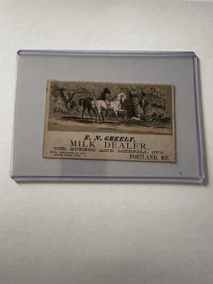 Vintage Milk   Dealer Advertisement  Card  Portland Maine Horses E N Greely #3
