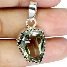 925 Sterling Silver Pendant Fancy Green Amethyst 17x14mm Handmade Gemstone