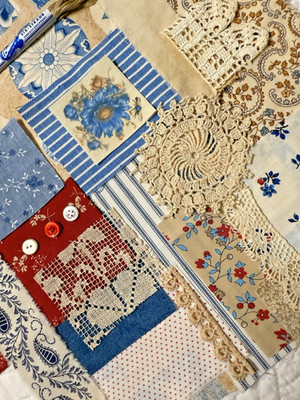 Chinoiserie Styled Slow Stitch Kit Bundle with fabrics, trims & thread